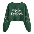 thumbnail image 1 of Guzom Womens Christmas Crop Top Sweatshirt - Green, Merry Christmas & Light Print Long Sleeve Crew Neck, 100% Polyester, S-XL,Size L, 1 of 5