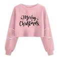 thumbnail image 1 of Guzom Womens Christmas Crop Top Sweatshirt - Pink, Merry Christmas Light Print, Long Sleeve Crew Neck, 100% Polyester, S-XL,Size L, 1 of 5