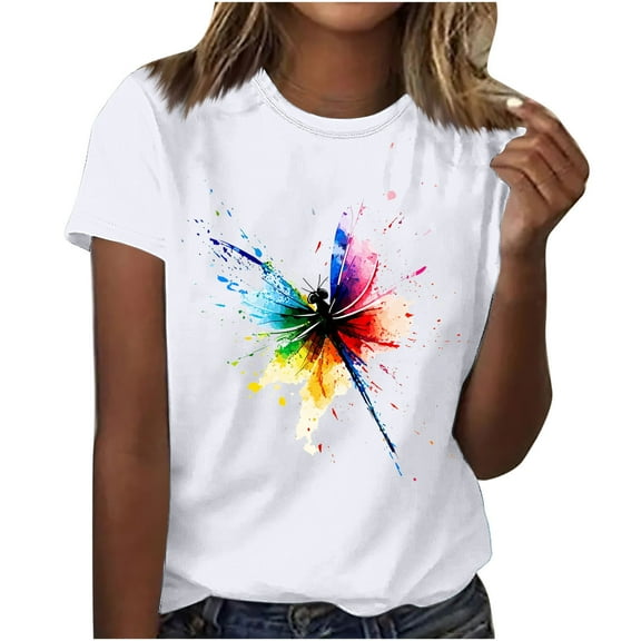 Guzom Womens Classic Printed Round Neck Short Sleeve T - shirt for Daily and Party Wear,White,Size 2XL