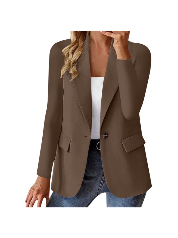 Womens Coffee Stretchy Tailored Blazer - Comfortable Structured, All-Season, with Pockets, Office/Casual Wear, S to XXL,Size M