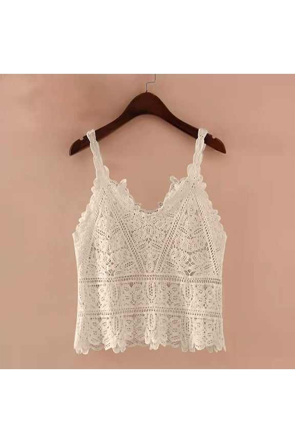 Womens Fashion Knitted Casual Sweet Lace Strap Solid Color V-neck Camisole Top for Home and Daily Wear,Beige,Size Free Size