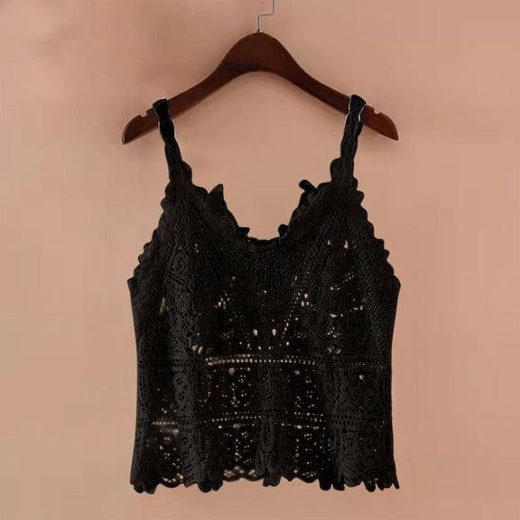 Guzom Womens Fashion Knitted Casual Sweet Lace Strap Solid Color V-neck Camisole Top for Home and Daily Wear,Black,Size Free Size