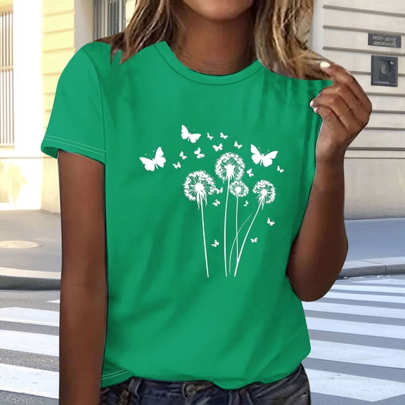 Guzom Womens Fashion Printed Short Sleeve Round Neck Casual Blouse for Home and Daily Wear,Green,Size 3XL