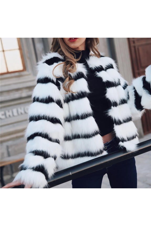 Womens Faux Fur Coats- Long Sleeve Loose Winter Jackets White