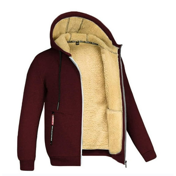 Guzom Womens Fleece Jackets- without Hood Loose Zipper Casual Womens Winter Coats Wine Size 3XL
