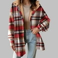thumbnail image 1 of Guzom Womens Fleece Lined Plaid Hooded Shacket - Oversized Soft Poly-Cotton, Red Color for Autumn/Early Winter Casual Wear,Size S, 1 of 5
