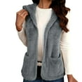 thumbnail image 1 of Guzom Womens Fuzzy Hooded Vest - Gray, Warm Plush Polyester, Cozy Sleeveless with Pockets, Inclusive Sizes S-XXL,Size 2XL, 1 of 9