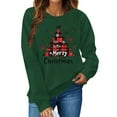 thumbnail image 1 of Guzom Womens Green Christmas Crewneck Sweatshirt - Long Sleeve with Buffalo Plaid Tree & Merry Christmas,Size XS, 1 of 5