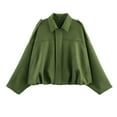 thumbnail image 1 of Guzom Womens Green Cropped Jacket - Loose Fit Polyester Outerwear with Oversized Sleeves, Casual Chic for Spring Fall Womens Wear,Size L, 1 of 2