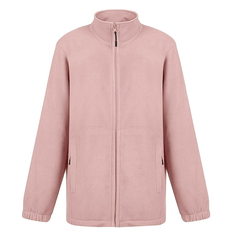 Guzom Womens Jackets Zip up Fall Winter No Hood Long Sleeve Casual Fleece Coats Pink Size XL Walmart