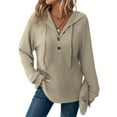 thumbnail image 1 of Guzom Womens Khaki Hooded Knit Sweater - Polyester Spandex Soft Stretch, Relaxed Fit with Half-Button & Drawstring, for Daily Casual/Loungewear, Size S-XXL,Size L, 1 of 6