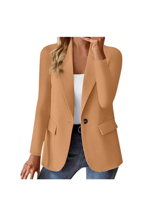 Womens Khaki Stretchy Tailored Blazer - Comfortable All-Season, with Flap Pockets, Office/Casual Wear, S to XXL,Size S