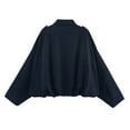 thumbnail image 1 of Guzom Womens Navy Cropped Jacket - Loose Fit Polyester Outerwear with Oversized Sleeves, Casual Chic for Spring Fall & Winter Layering,Size L, 1 of 2