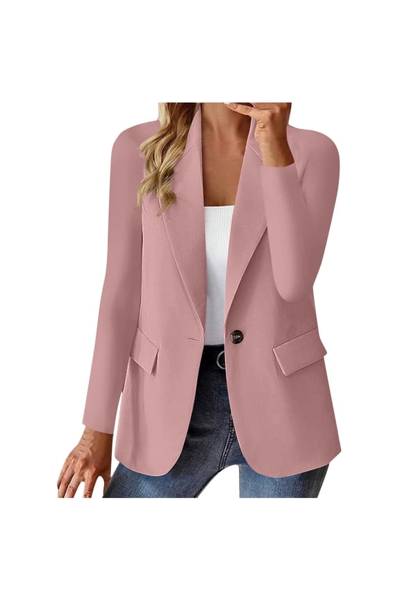 Womens Pink Stretchy Blazer - Comfortable Tailored Style with Flap Pockets, Office/Casual All-Season Wear, S to XXL,Size L