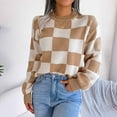 thumbnail image 1 of Guzom Womens Plaid Crew Neck Fall and Winter Sweaters Khaki Size S, 1 of 8