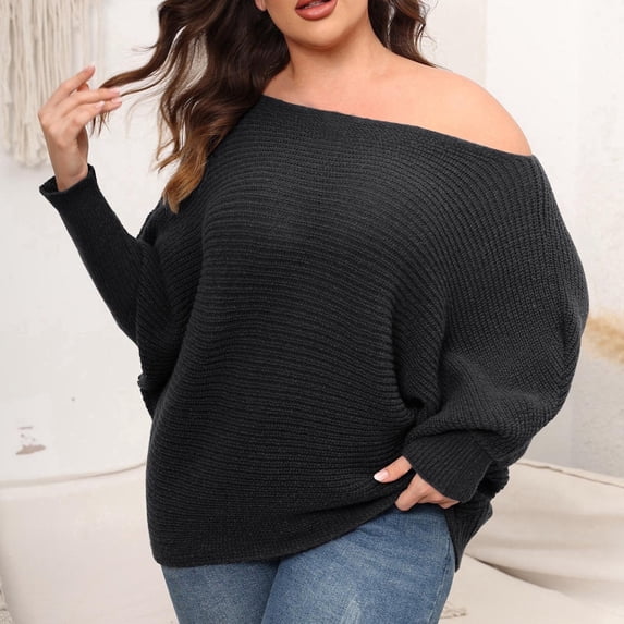 ABSUYY Womens Plus Size Fall Winter Long Sleeve Cowl Neck Batwing Casual Lightweight Pullover Sweaters Black