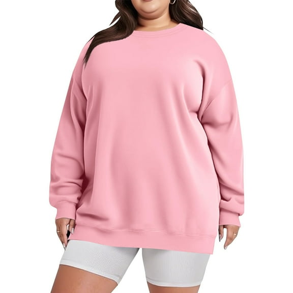 Guzom Womens Plus Size Pink Oversized Crew Neck Sweatshirt - 100% Polyester, Sizes L-XXXXXL,Size 5XL