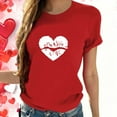 thumbnail image 1 of Guzom Womens Red Crew Neck Short Sleeve T-Shirt, Romantic Heart Lip Print Valentine's Day Casual Graphic Tee with Polyester Spandex Blend (S-XXL),Size M, 1 of 7