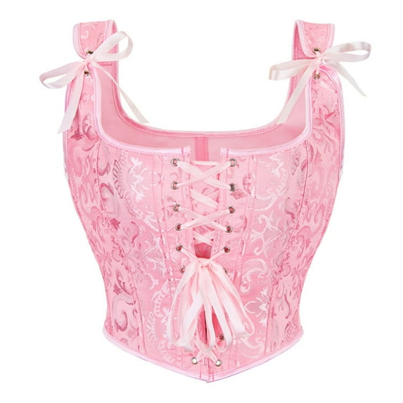 Guzom Womens Sexy Floral Printed Sleeveless Corset Tank Top with Adjustable Straps for Daily and Fashion Wear,Pink,Size M