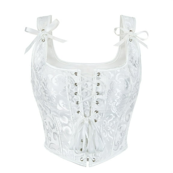 Guzom Womens Sexy Floral Printed Sleeveless Corset Tank Top with Adjustable Straps for Daily and Fashion Wear,White,Size S