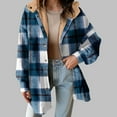 thumbnail image 1 of Guzom Womens Sherpa Lined Oversized Plaid Jacket - Mid-Length Blue, Cotton Polyester Blend, Fall Winter Casual Hooded,Size S, 1 of 3