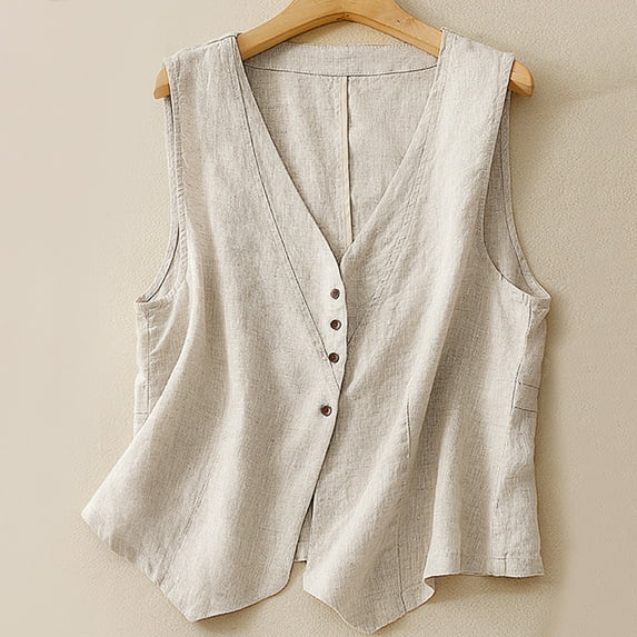 Guzom Womens V - Neck Solid Color Loose Lightweight Sleeveless Tank Top for Multiple Occasions,Gray,Size L