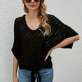 thumbnail image 1 of Guzom Womens V - neck Thin Lace Up Hollowed Out Knit Sweater Blouse for Casual and Daily Wear,Black,Size L, 1 of 3