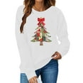 thumbnail image 1 of Guzom Womens White Christmas Tree Patchwork Sweatshirt - 100% Polyester Long Sleeve Crew Neck, with Bow & Star, Relaxed Fit (XS-XL),Size XS, 1 of 5
