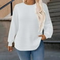 thumbnail image 1 of Guzom Womens White Waffle Knit Top - Long Sleeve Crew Neck, Loose Fit Soft Stretch Plus Size L-XXXXXL for Daily Casual & Office-Casual Layering,Size 5XL, 1 of 5