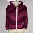 thumbnail image 1 of Guzom Womens Wine Striped Full Zip Hoodie - Soft Stretch, Adjustable Hood & Kangaroo Pocket, Casual & Layering Wear for Women (S to XXL),Size S, 1 of 4