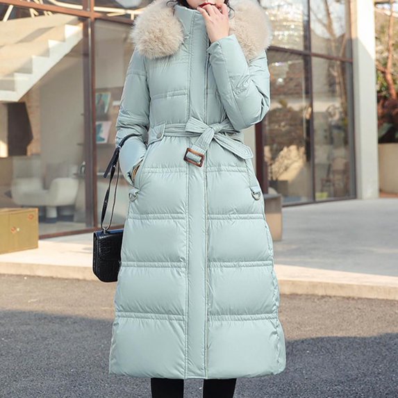 Guzom Womens Winter Coats- Long Sleeve Casual Warm Fleece Hooded Long Winter Jackets Mint Green
