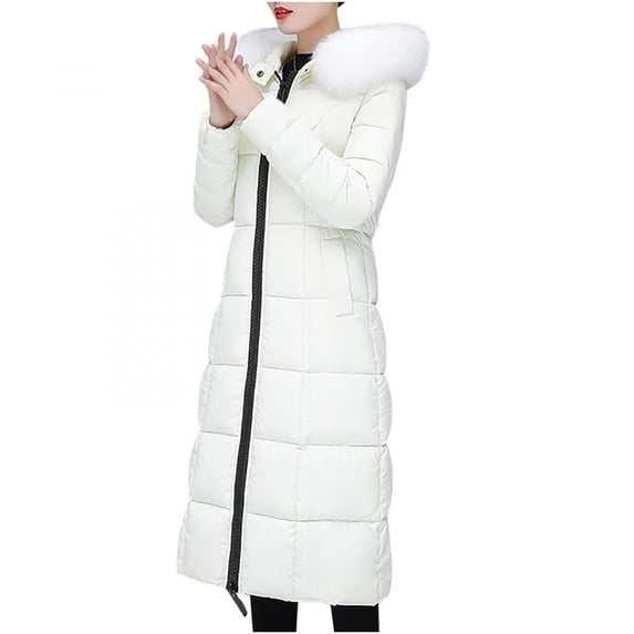 Guzom Womens Winter Coats- Warm Casual Long Long Sleeve Hooded Winter Jackets White