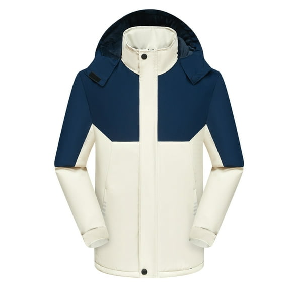 GuzomFashion Mens Winter Coats Mens Beige Winter Jacket - Warm Nylon Wind-Resistant with Detachable Hood, Zippered Pockets, Mid-Length for Cold Weather/Outdoor/Daily,Size 3XL