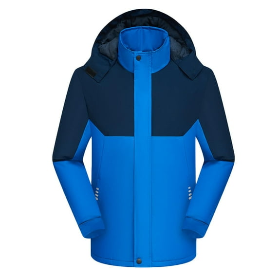 GuzomFashion Mens Winter Coats Mens Blue Winter Jacket - Warm Nylon Wind-Resistant with Detachable Hood & Zippered Pockets, Mid-Length for Cold Weather Daily/Outdoor Use,Size 2XL