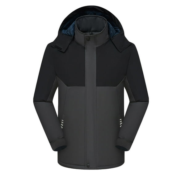 GuzomFashion Mens Winter Coats Mens Dark Gray Winter Jacket - Warm Nylon Wind-Resistant with Detachable Hood & Zippered Pockets, Mid-Length for Cold Weather/Daily Commutes/Outdoor Activities,Size 5XL