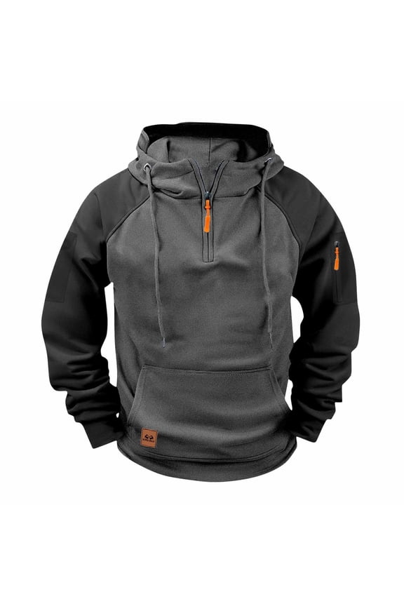 Mens Winter Coats Mens Gray Half Zip Hoodie - 100% Polyester with Contrast Raglan Sleeves, Kangaroo Pocket & Adjustable Drawstring Hood, S-XXXL for Outdoor & Casual Use,Size XL