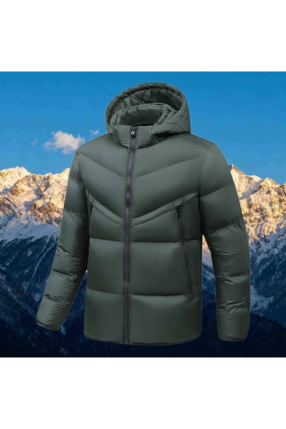 Mens Winter Coats Mens Green Puffer Jacket Winter Fall - Warm Full-Zip Hooded, Big and Tall (XL-XXXXL) Water-Resistant for Daily Outdoor,Size 2XL
