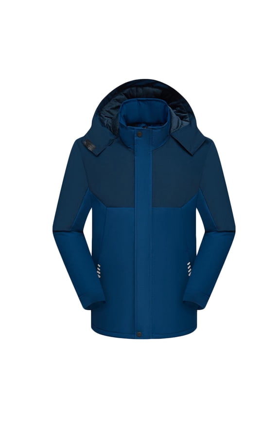 Mens Winter Coats Mens Navy Winter Jacket - Warm Nylon Wind-Resistant with Detachable Hood & Zippered Pockets, Mid-Length for Cold Weather/Daily Commutes/Outdoor Trips,Size 3XL