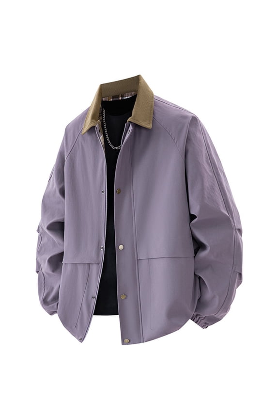 Mens Winter Coats Mens Purple Oversized Casual Jacket 100% Polyester - Big & Tall Sizes L-XXXXXL, Lightweight with Corduroy Collar & Dual Zipper & Button Closure,Size 2XL