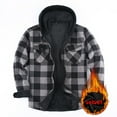 thumbnail image 1 of GuzomFashion Mens Winter Coats Mens Velvet Lined Buffalo Plaid Hooded Jacket - Gray, Polyester-Cotton, Warm for Fall Winter, with Chest Pockets & Adjustable Hood (S-XXXL),Size XL, 1 of 3