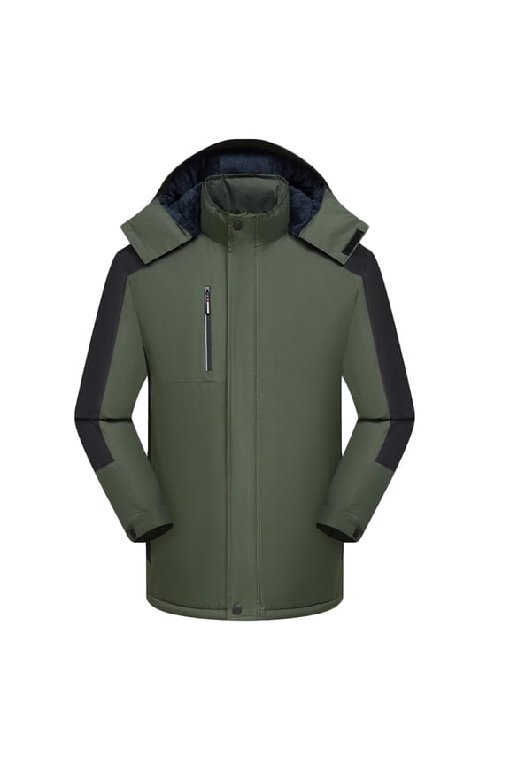 Mens Winter Coats Mens Warm Winter Jacket with Fleece-Lined Hood - Wind-Resistant Nylon, Army Green, Color-Blocked, Plus Size XL-XXXXL for Outdoor Hiking/Commute,Size 3XL