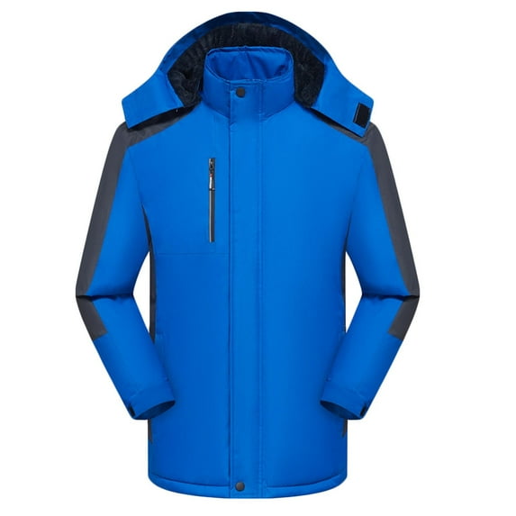 GuzomFashion Mens Winter Coats Mens Warm Winter Jacket with Fleece-Lined Hood - Wind-Resistant Nylon, Blue Color-Blocked, Plus Size XL-XXXXL for Outdoor Hiking & Daily Wear,Size 4XL