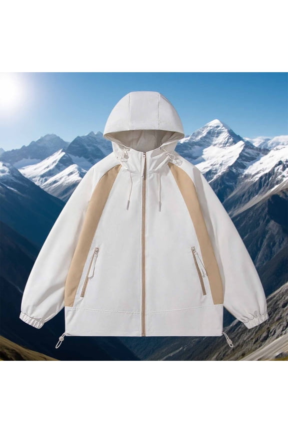 Mens Winter Coats Mens White 100% Polyester Windproof Water-Resistant Hooded Full-Zip Jacket for Daily/Outdoor Wear,Size 3XL