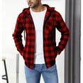 thumbnail image 1 of GuzomFashion Mens Winter Coats Mens Wine Zip-Up Plaid Hooded Shirt Jacket - Polyester Cotton Blend, Adjustable Drawstring Hood, M-XXXL for Daily Casual & Outdoor Gatherings,Size 2XL, 1 of 6