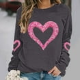 thumbnail image 1 of GuzomFashion Valentine's Day Womens Casual Glitter Heart Print Long Sleeve - Oversized Crew Neck Comfy Polyester Dark Gray Pullover,Size XL, 1 of 5