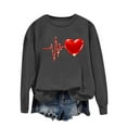 thumbnail image 1 of GuzomFashion Valentine's Day Womens Dark Gray Sweatshirt, Glitter 3D Heart Heartbeat Print Relaxed Loose Fit Crew Neck Polyester Casual Sweatshirt,Size XL, 1 of 4