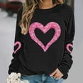 thumbnail image 1 of GuzomFashion Valentine's Day Womens Glitter Heart Print Oversized Crew Neck - Long Sleeve Comfy Polyester Casual Black Pullover,Size M, 1 of 5