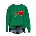 thumbnail image 1 of GuzomFashion Valentine's Day Womens Green Sweatshirt, Glitter 3D Heart Heartbeat Print Crew Neck Relaxed Loose Fit Polyester Casual Sweatshirt,Size M, 1 of 4