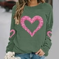 thumbnail image 1 of GuzomFashion Valentine's Day Womens Oversized Crew Neck Sweatshirt - Cute Glitter Heart Print Long Sleeve Comfy Polyester Casual Army Green Pullover,Size 3XL, 1 of 5