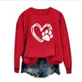 thumbnail image 1 of GuzomFashion Valentine's Day Womens Red Crew Neck Sweatshirt, 100% Polyester Paw Print Heart Graphic Casual Long Sleeve for Pet Lovers,Size L, 1 of 7